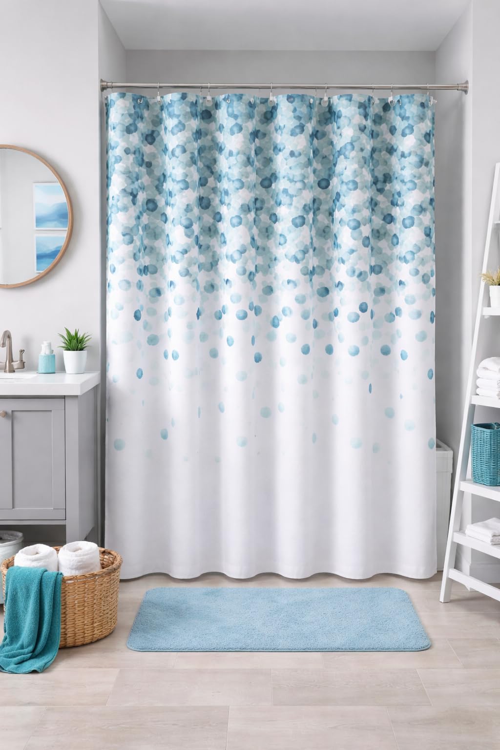Serafina Home Mineral Blue Teal Modern Fabric Shower Curtain for Bathroom: Cascading Water Splash Pattern of Turquoise, Aqua, and White