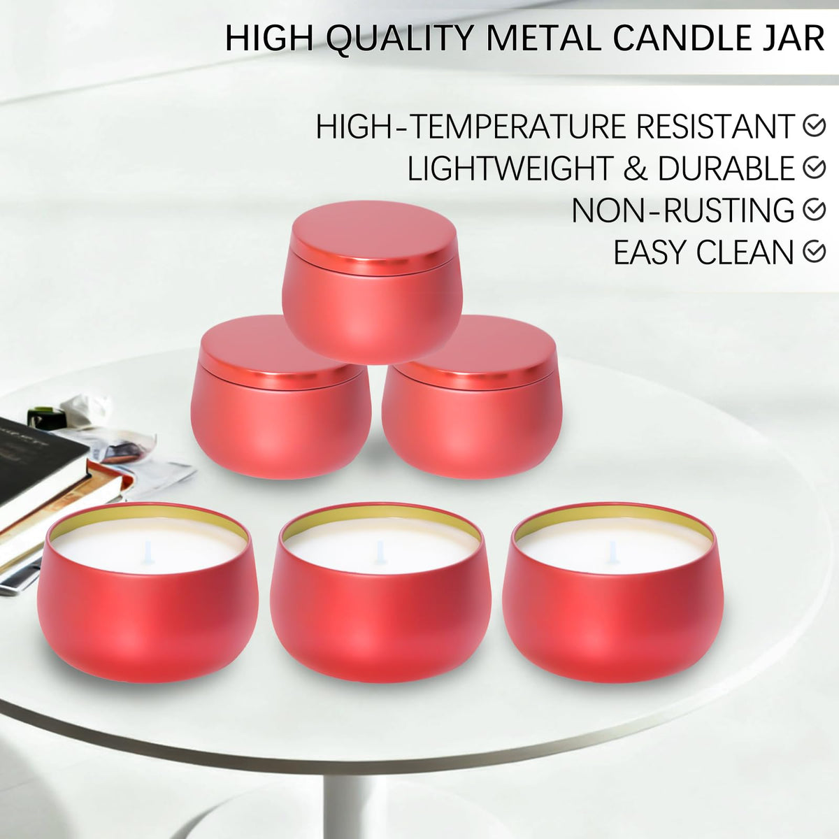 HOMAMAMOON 24 Pack 8oz Dark Red Candle Tins for Making Candles - Bulk Metal Candle Containers with Lids. Empty Round Candle Jars for DIY & Travel.