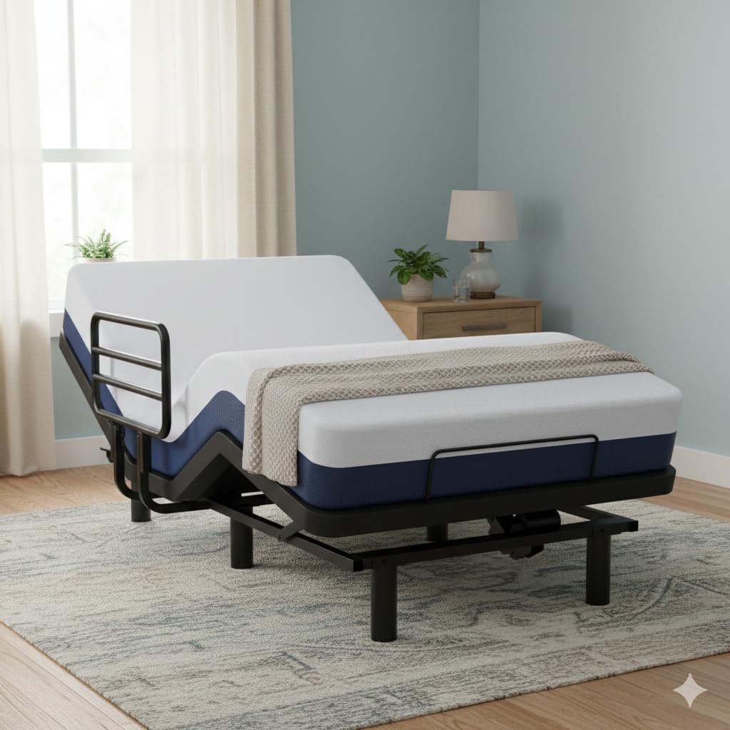 AbyssZen Adjustable Twin XL Bed Frame with One Side Rail, Electric Ergonomic Base for Comfort & Safety – Ideal for Seniors, Home Care & Hospital Use