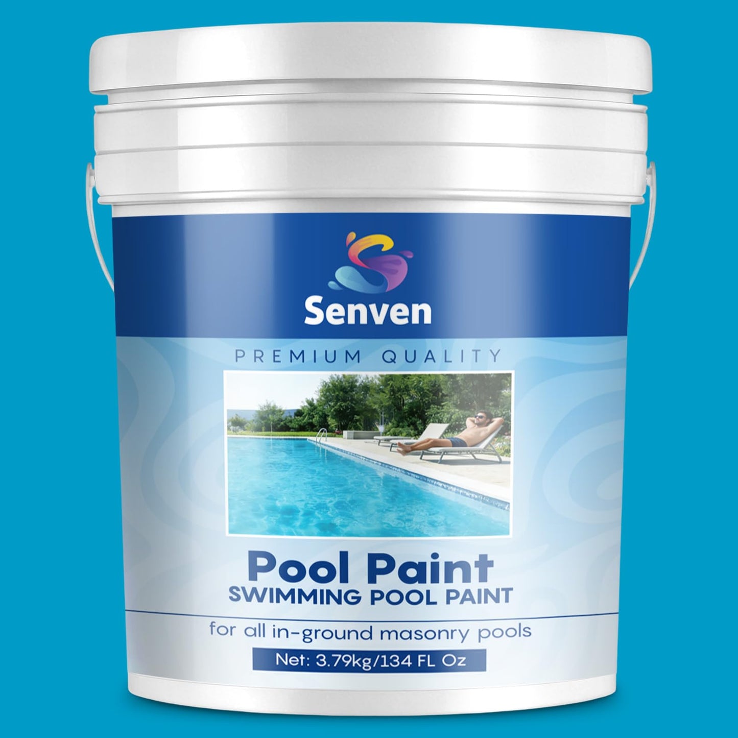 Pool Paint 1 Gallon Bikini Blue Swimming Pool Paint Acrylic Pool Paint Pool Coating for Swimming Pools, Concrete, Cement, Rough Plaster, Gunite, Sandblasted Pools,Excellent Stain,Abrasion,Resistance