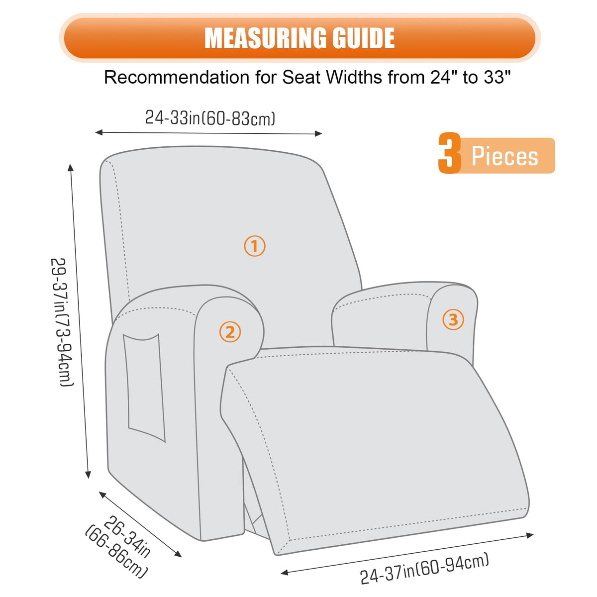 VANSOFY Stretch Recliner Chair Cover, Slipcover, Dark Gray, 1 Seater