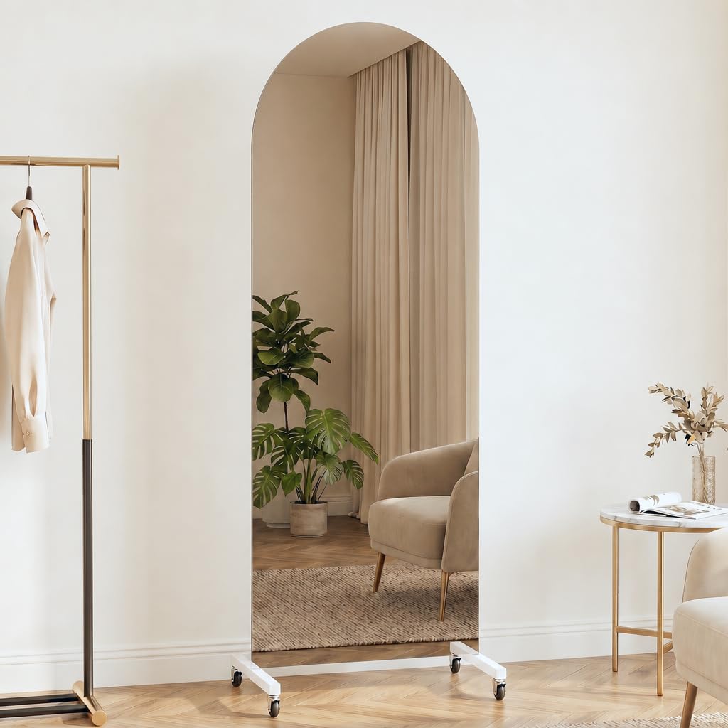 brisafe Full Length Stand Mirror on Wheels, Arched, 70x22 in