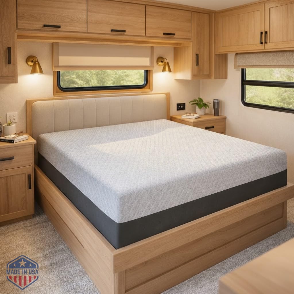 Celestial Sleep 8 Inch RV Short Queen Mattress, Made in The USA, CertiPUR-US®, Oeko-Tex®, and Fiberglass-Free™ Certified Cooling Memory Foam Camper Bed - Firm