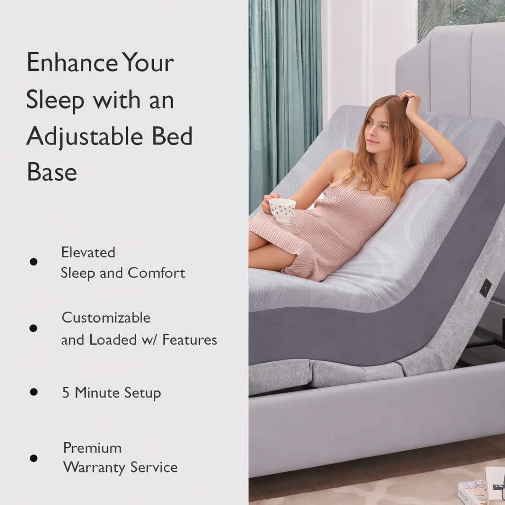 Irvine Home Collection Twin XL Adjustable Bed Base with 14 Inch Prime Gel Memory Foam Sleep System - Dual Massage - USB Ports - Zero Gravity - Underbed Light - Wireless Remote - Zero Clearance