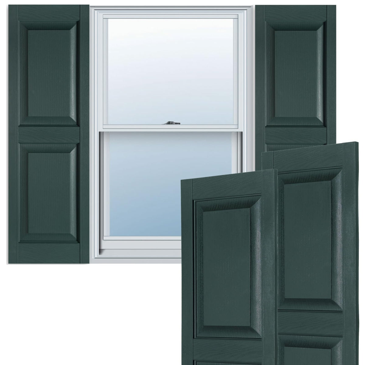 Exterior Solutions Vinyl Raised Panel Shutters, Heritage Green, 15x43 Pair