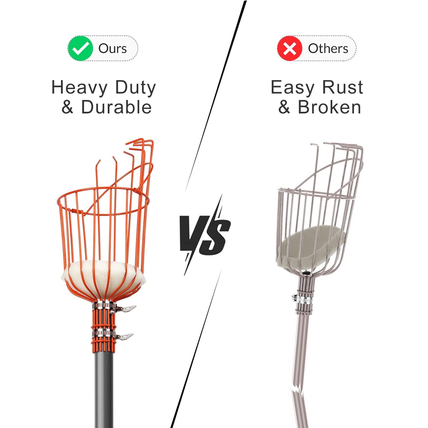 Walensee 13FT Fruit Picker Pole with Basket, 35-158 Inch Adjustable Mango Picker Tool, Stainless Steel Telescoping Cherry Picker for Tree, Apple Pear Lemon Orange Avocado Picking
