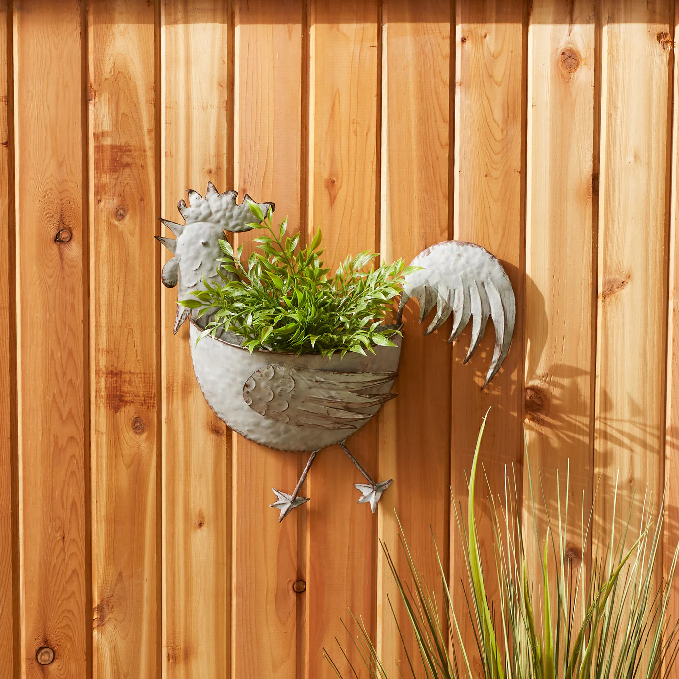 ROOSTER GALVANIZED WALL PLANTER