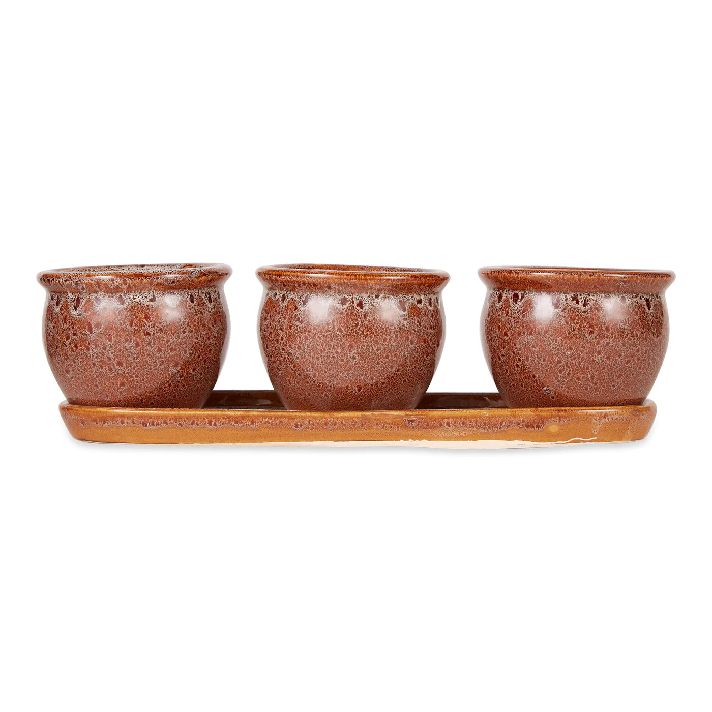 BROWN ROUND CERAMIC SMALL PLANTER SET OF 3