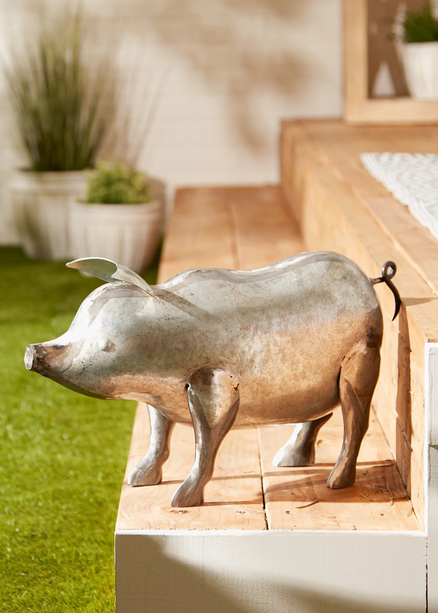 GALVANIZED PIG SCULPTURE