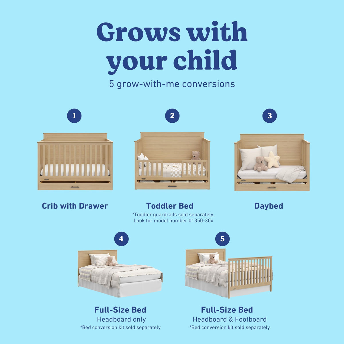 Graco Tristan 5-in-1 Convertible Crib with Drawer (Driftwood) – GREENGUARD Gold Certified, Fits Standard Crib Mattress, Premium Handle, Converts to Toddler Bed, Daybed, and Full-Size Bed