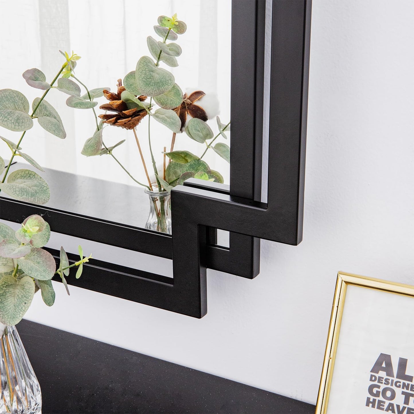 Autdot 28" x 40" Black Wall Mirror for Decor with Geometric Metal Frame