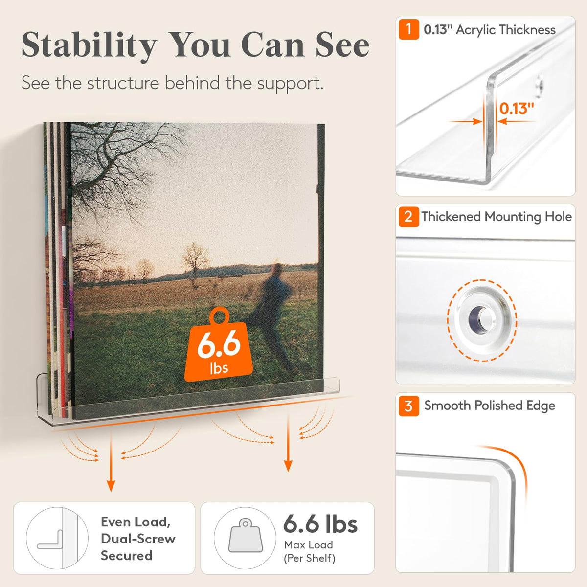 Lifewit Narrow Acrylic Floating Shelves for Vinyl Record 12", Clear 6 Pack