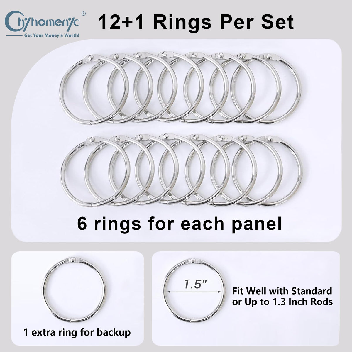 Chyhomenyc 2 Panels 100% Blackout Curtain Liners with 13 Rings, 100% Darkening Blackout Liner for 63 Inch Curtains, Each 40" Wx58 L, 2 Liners Per Set with 14 Pieces Rings