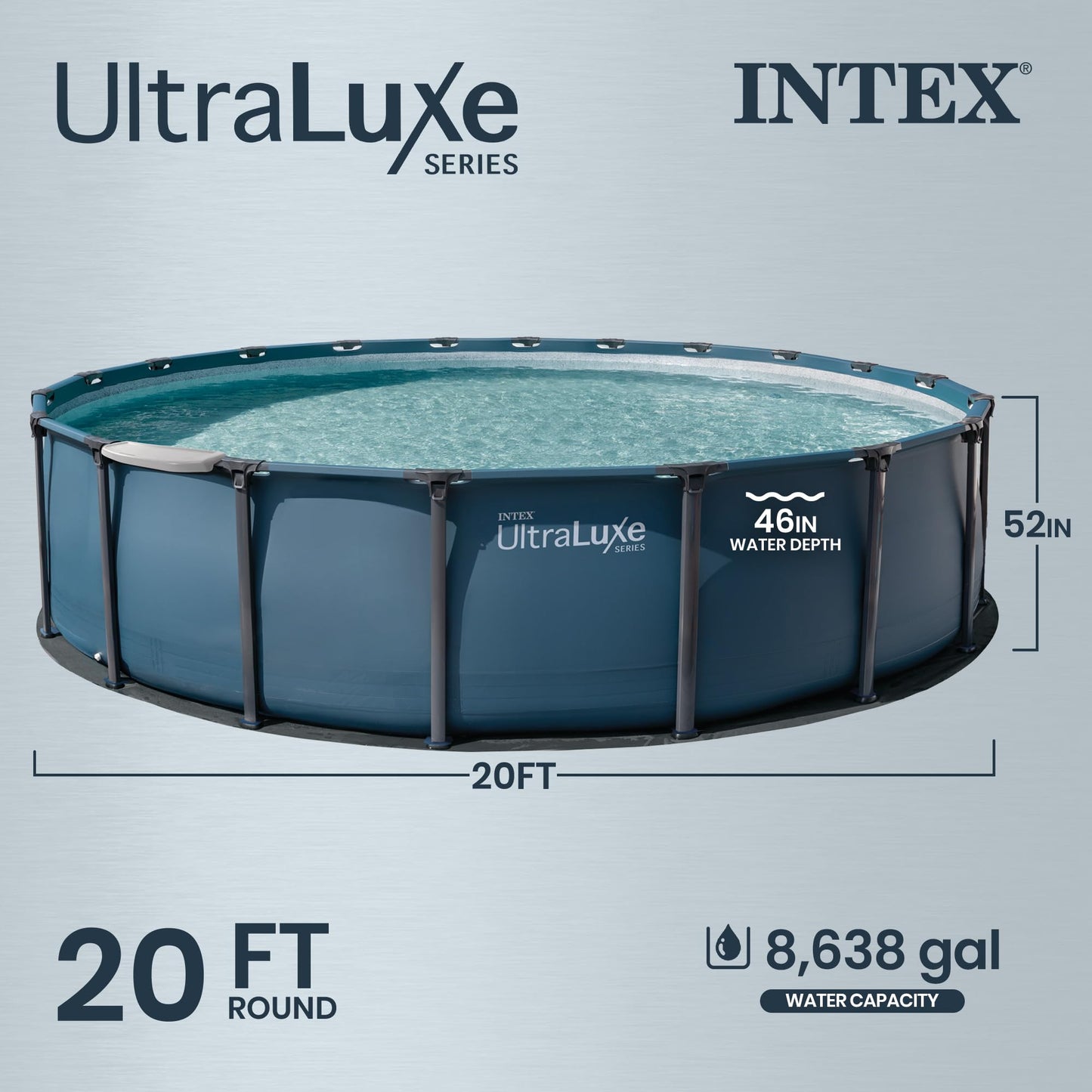 INTEX UltraLuxe 20 ft x 52 in Round Outdoor Above Ground Pool Set, Smart Wi-Fi Enabled Large Swimming Pool for Family and Adults with Sand Filter Pump, Saltwater System & Retractable Ladder