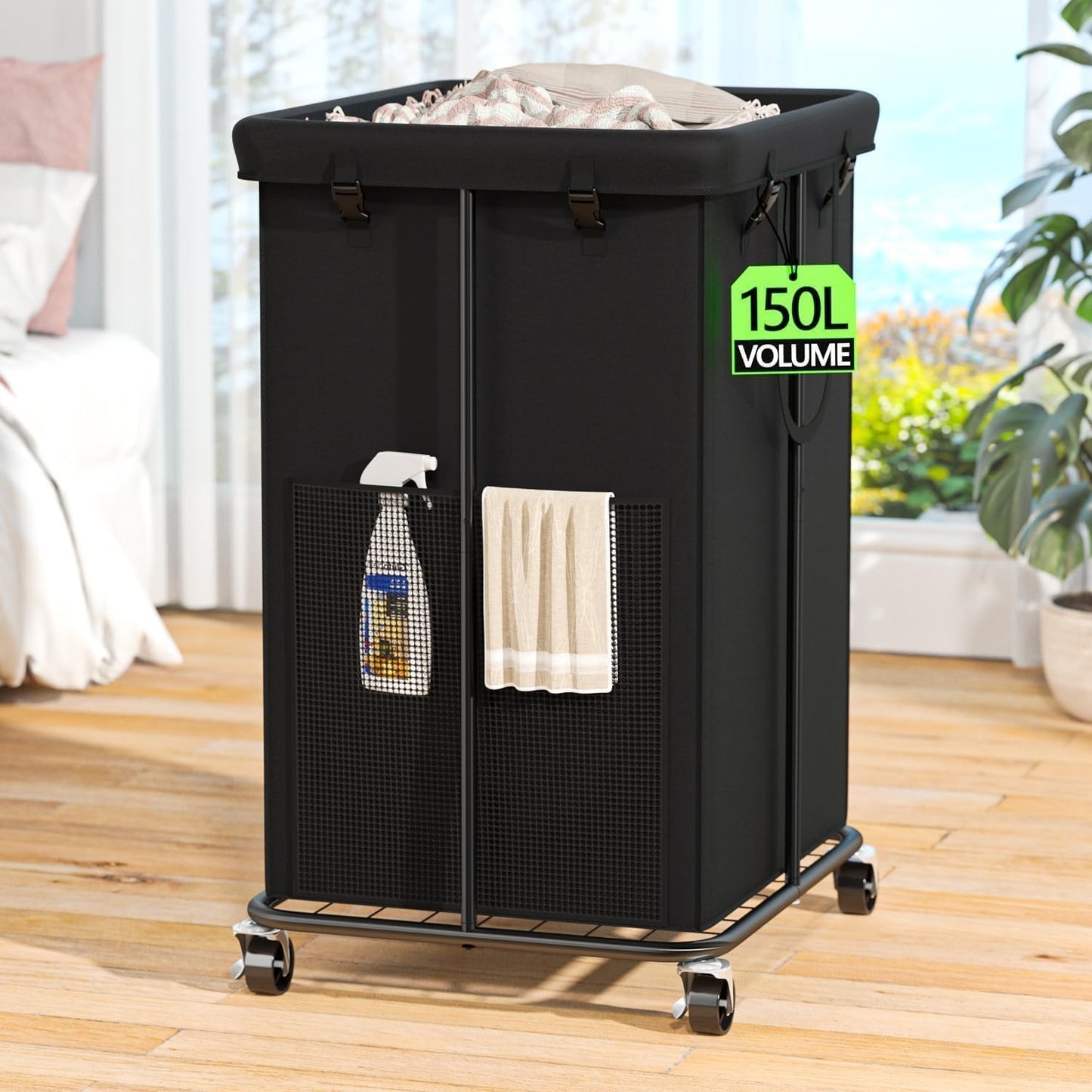 Laundry Hamper with Wheels, 150L Rolling Laundry Basket with Bag & Handles