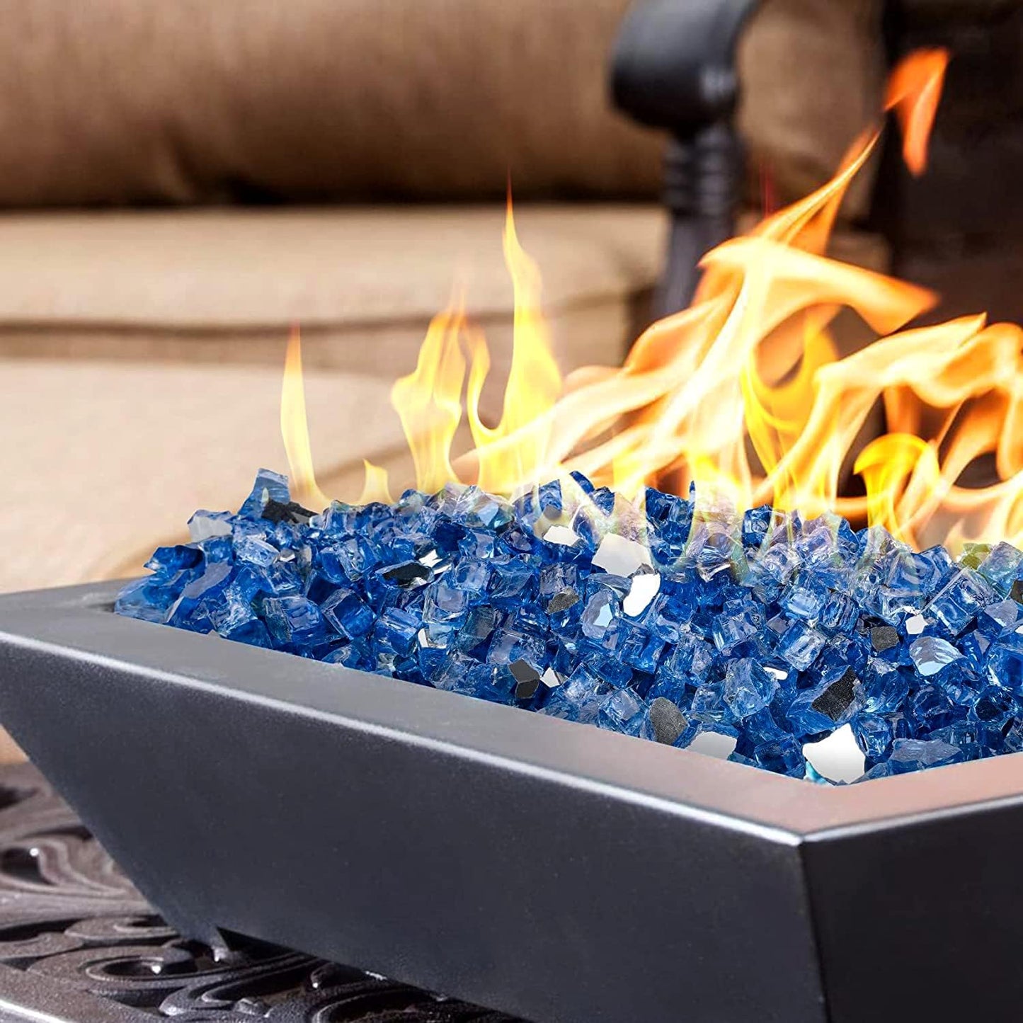 Mr. Fireglass 10lb High Luster Fire Glass, 1/4 Inch Reflective Pacific Blue