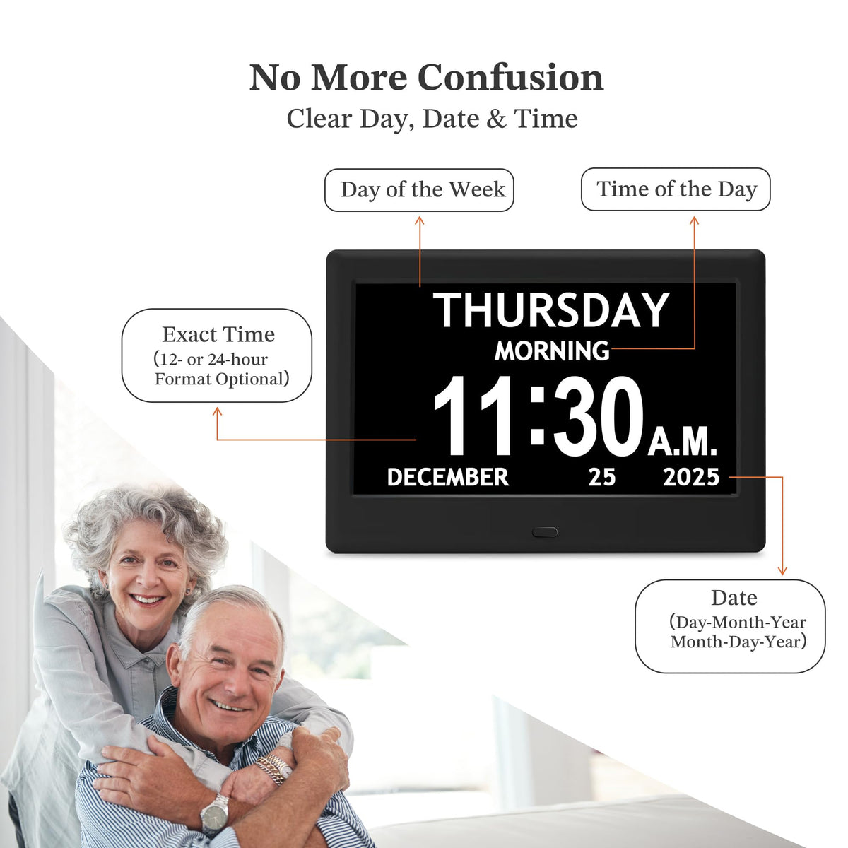 7'' Dementia Clocks for Seniors, Large Display Digital Clock with Date Time