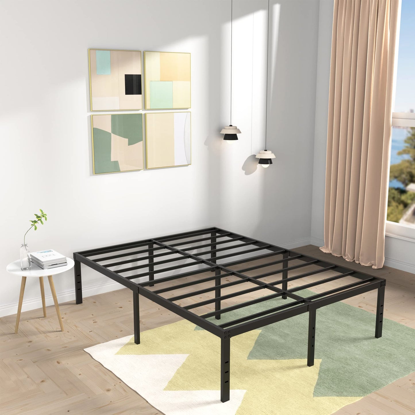 DiaOutro 18 Inch Full XL Bed Frame Heavy Duty Metal Platform No Box Spring Needed, Maximum Storage, Easy Assembly, Noise Free, Black