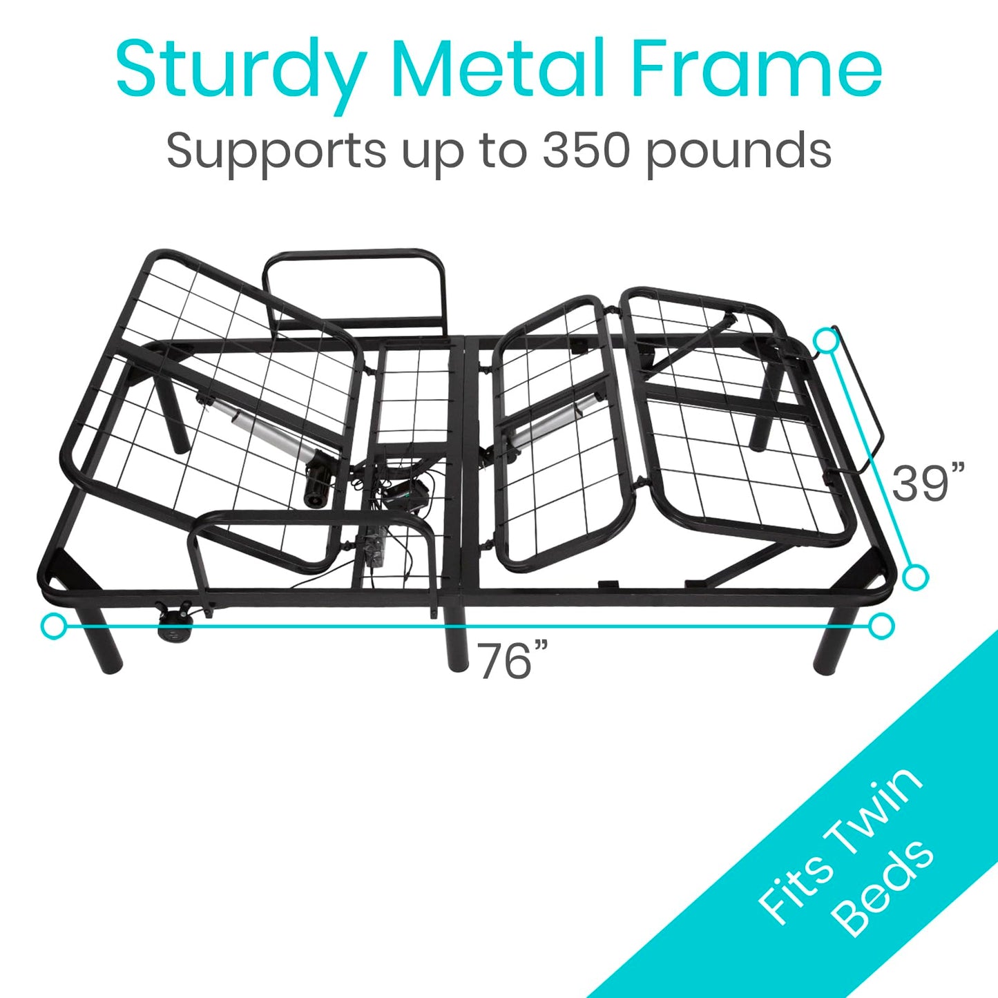 Vive Adjustable Bed Base Frame (Twin) - Electric Heavy Duty Metal Platform Bed Frame with Adjustable Base for Hospital Mattress - Remote for Head, Leg & Foot Incline - Dual USB Ports - Easy Assembly