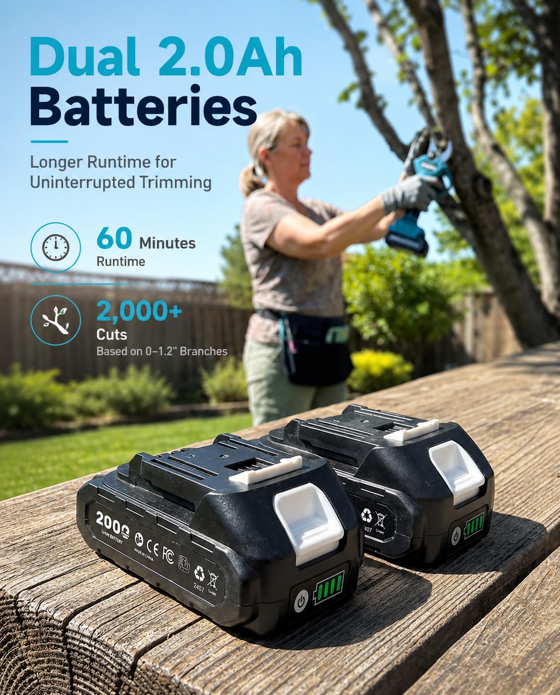 SEESII Electric Pruning Shears, 1.4" Cutting Cordless Power Pruner, 2×2000mAh Batteries, Brushless Motor, Extra SK5 Blade, 2 Modes Battery Powered Branch Cutter for Garden Tree Trimming