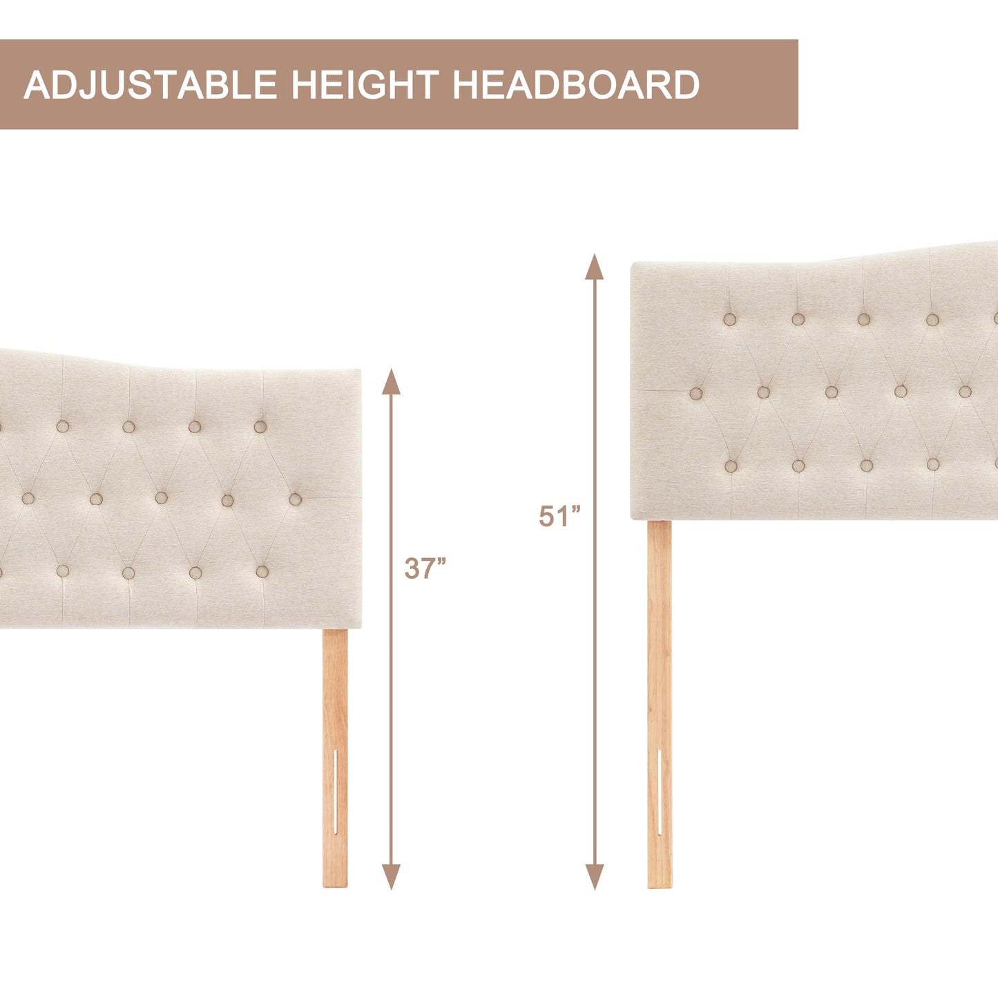 Huatean Home Tufted Upholstered Headboard California King, Sturdy and Durable Solid Wood Bed headboard, Fabric Headboard Adjustable Height from 37” to 51”, Button Diamond Design Head Board, Beige