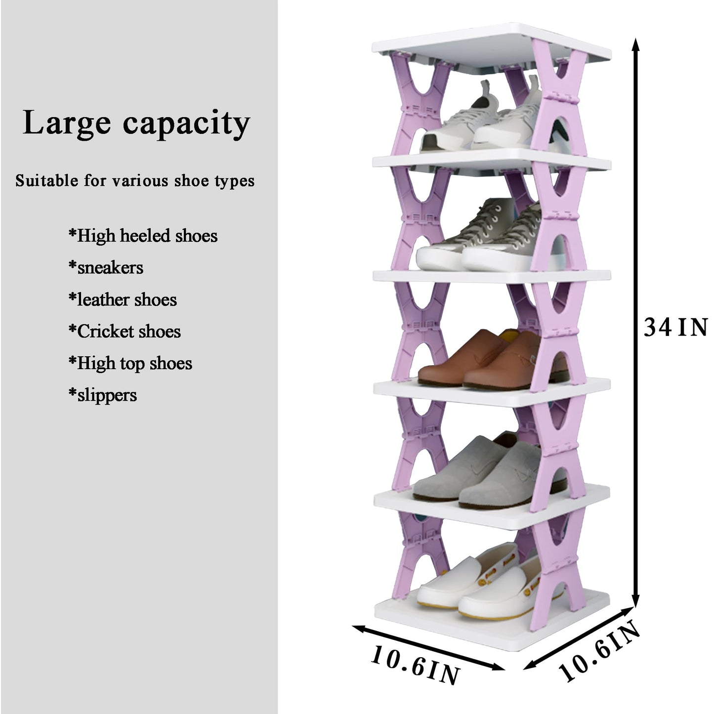 HUYFGDYSA 6 Tier Kids Shoe Rack, Collapsible Shoe Rack for Kids' Rooms, Foldable Vertical Shoe Organizer for Front Door Entrance, Compact Shoe Storage Shelf for Narrow Spaces