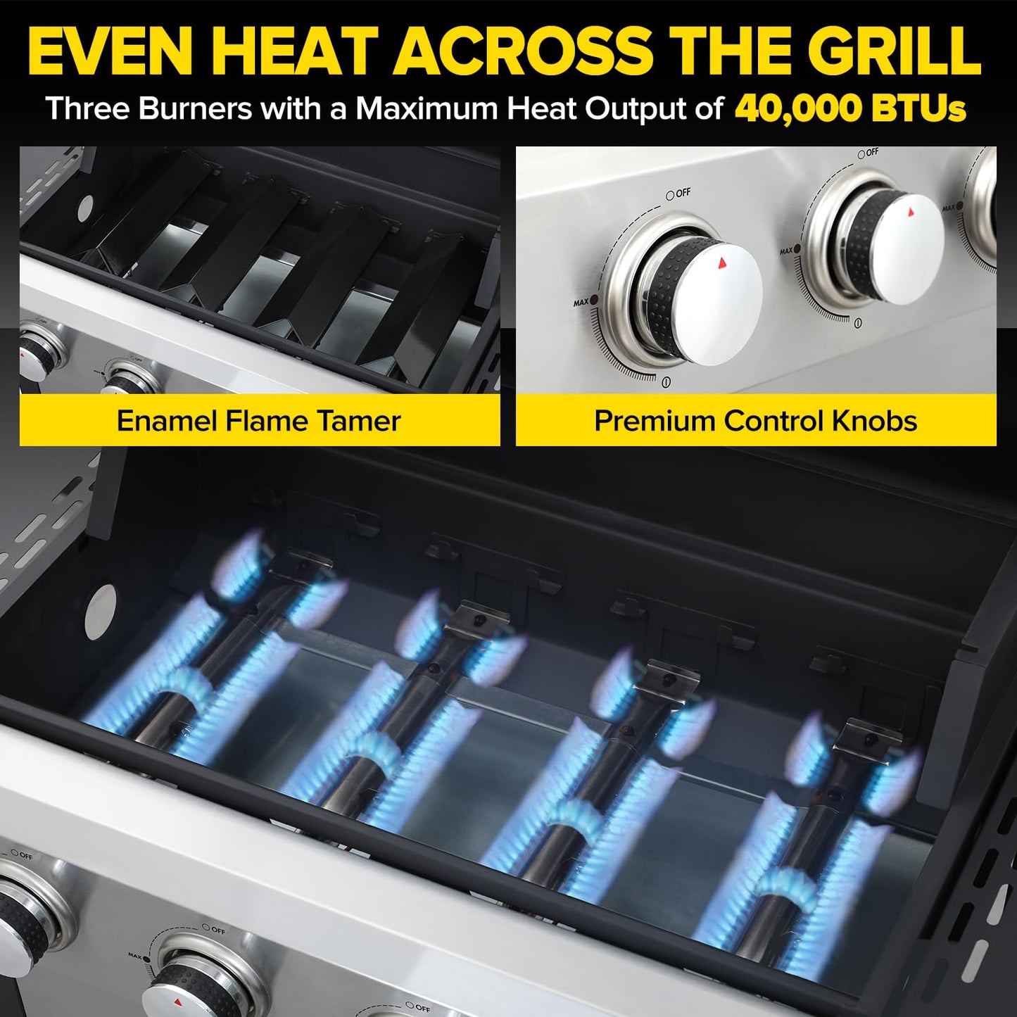 IdeaMaxx 4 Burner Gas Grill with Foldable Shelves, 40,000 BTU Stainless Steel Propane BBQ Grill, 387 Sq. In. Cooking Space, Portable Outdoor Grill for Patio, Backyard, Camping & Tailgating