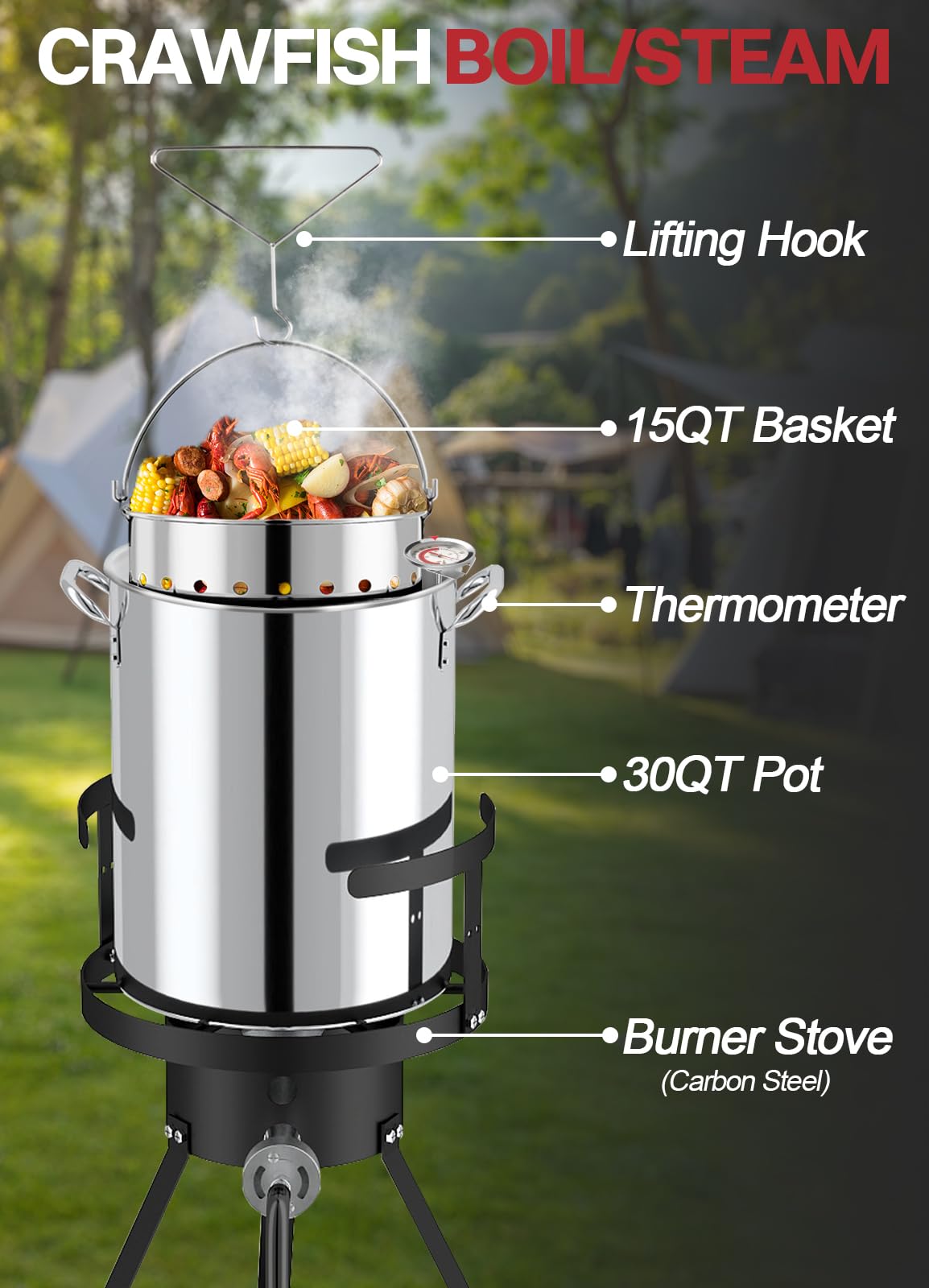 30QT Stainless Steel Turkey Fryer | Outdoor Fryers | Waterproof Cover & Basket Included | 50,000 BTU Propane Burner | Ideal for Turkey, Seafood Boil & Cajun Cooking