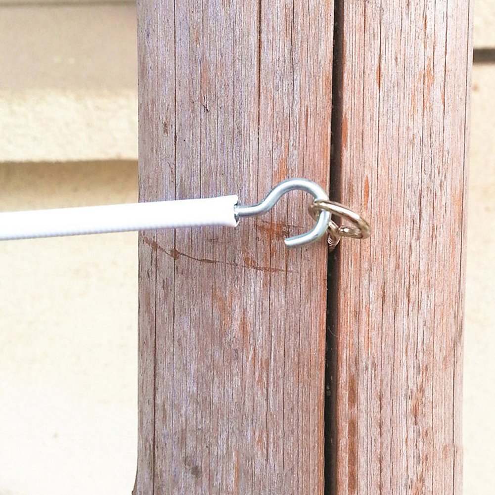 White Net Curtain Wire Kit, No Stretch Hanging Cord, 4 Hooks & 4 Fish Eyes