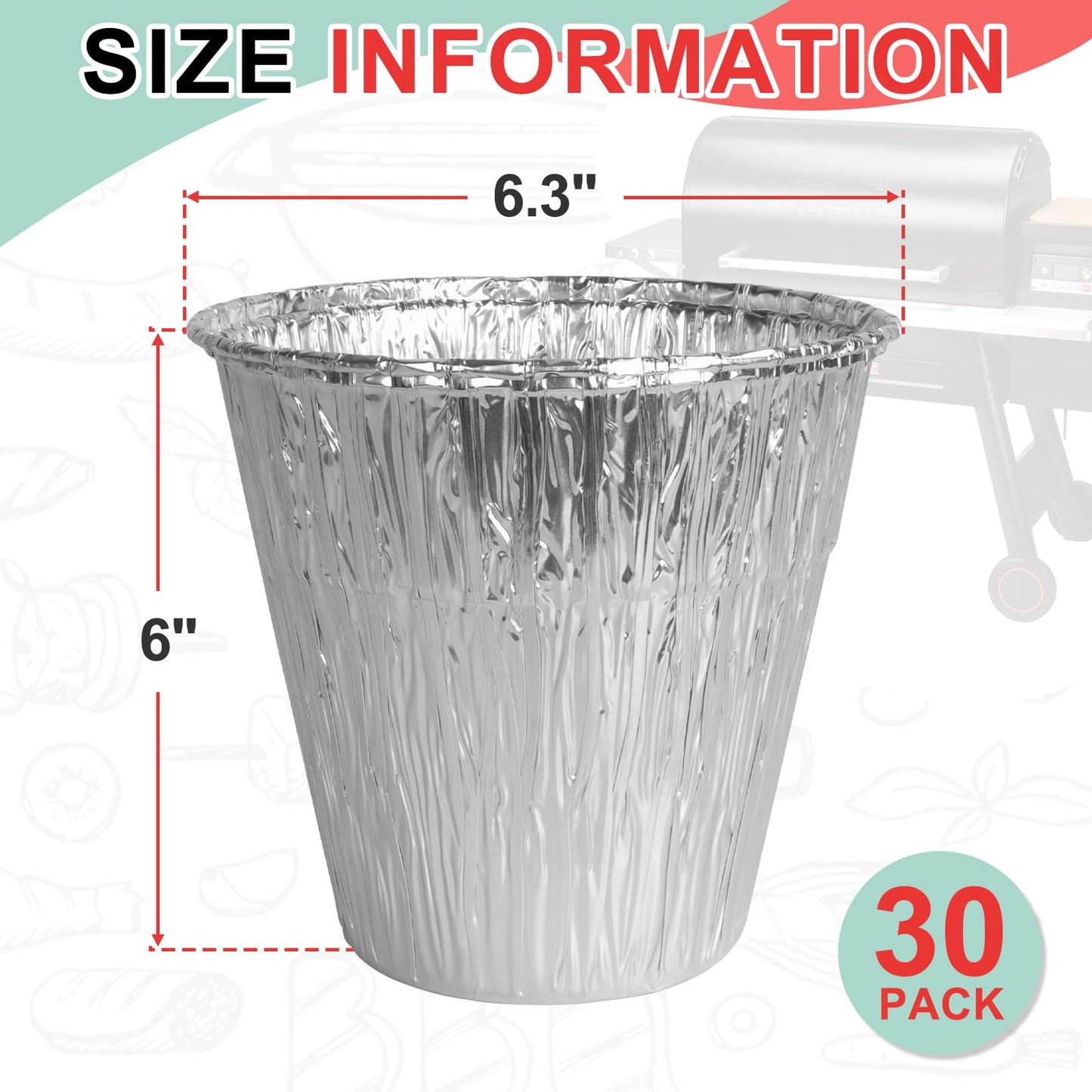 WEBROIL 30 Packs BAC608 Grease Bucket Liner for Traeger Timberline and Timberline XL Pellet Grills, Traeger Lronwood, Lronwood XL Disposable Grill Liner, Traeger Flatrock Accessories Drip Tray Liners
