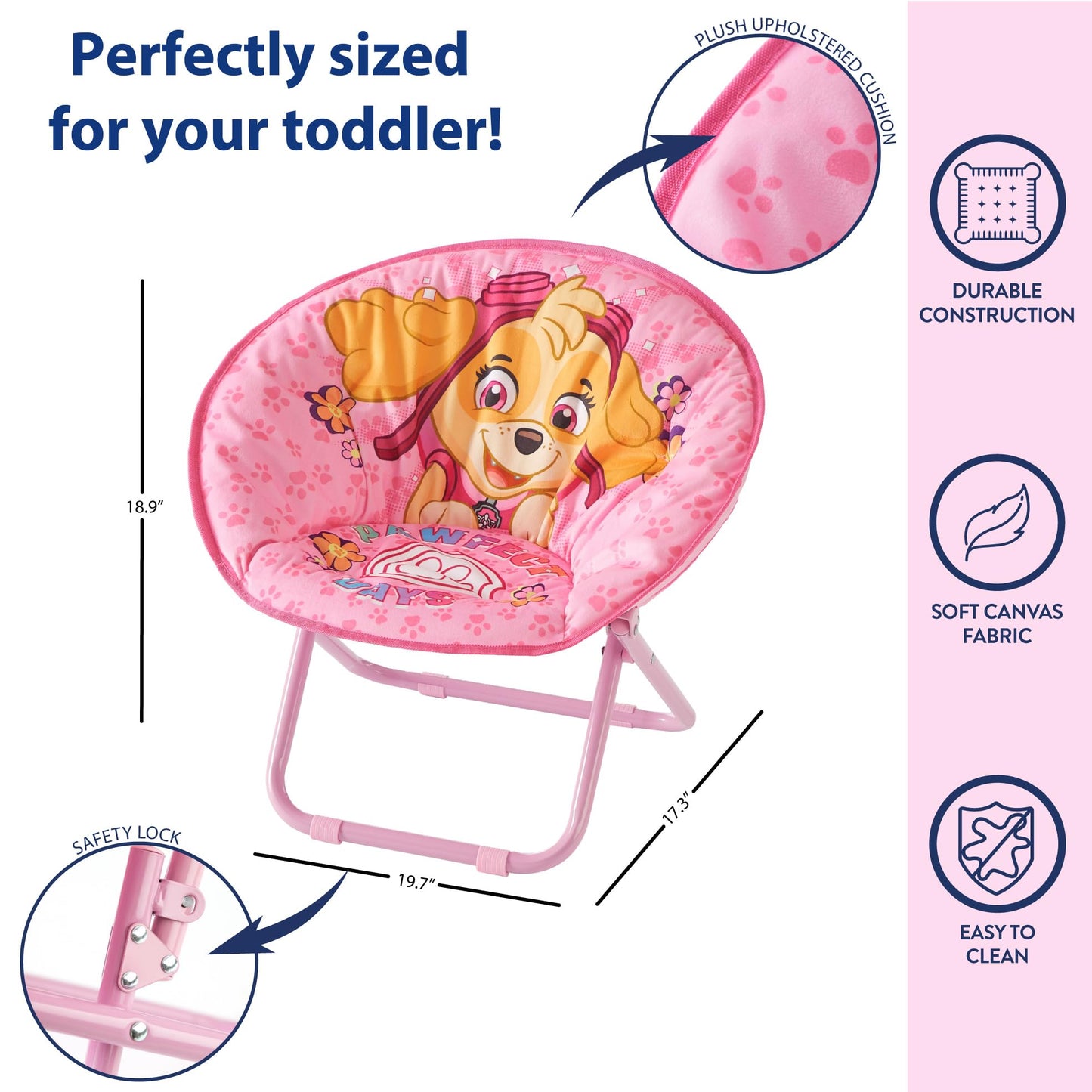 Paw Patrol Skye Toddler 19” Folding Saucer™ Chair with Pink Metal Frame, Ages 3+
