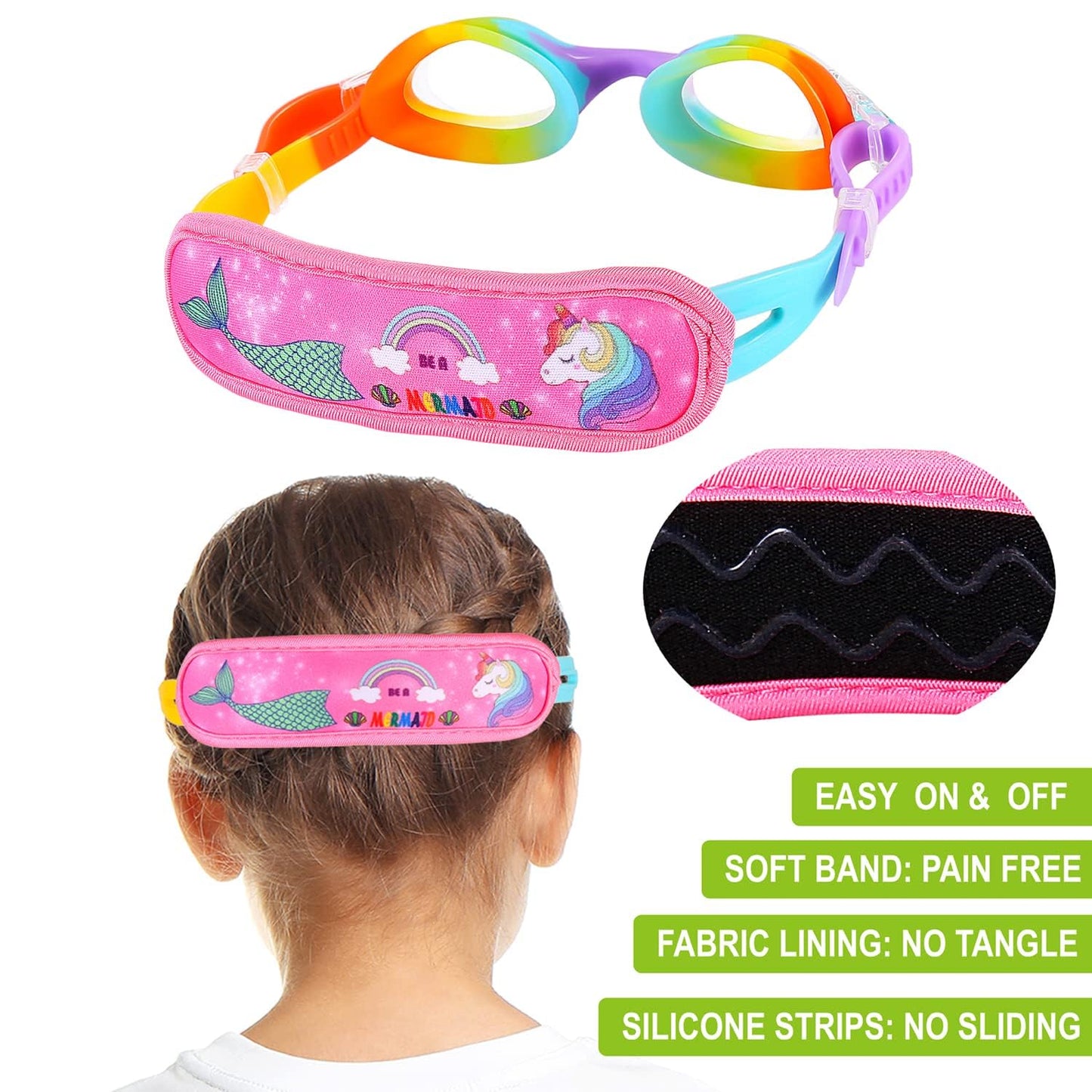 RUIGAO Kids Swim Goggles Age 2-6, Toddler Goggles No Hair Pull,Child Goggles Padded HeadBand