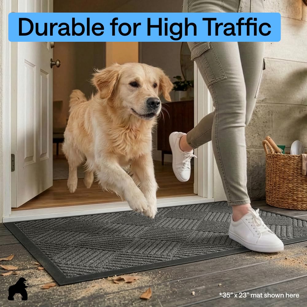 GORILLA GRIP WeatherMAX Door Mat, Indoor Outdoor Use, 29x17 Gray Diamond