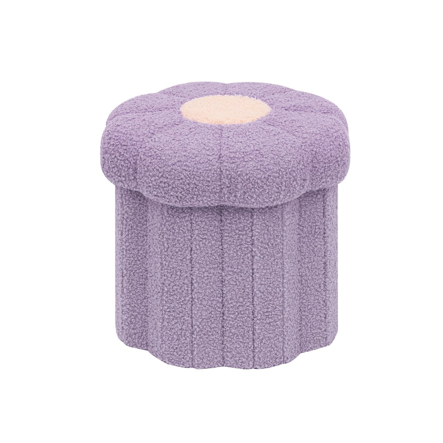 B FSOBEIIALEO Storage Ottoman Foldable, Sunflower Shaped Small Footrest Collapsible Folding Seat Bench for Bedroom Living Room Entryway, Faux Teddy Fur, Purple 12.6"x12.6"x11.4"