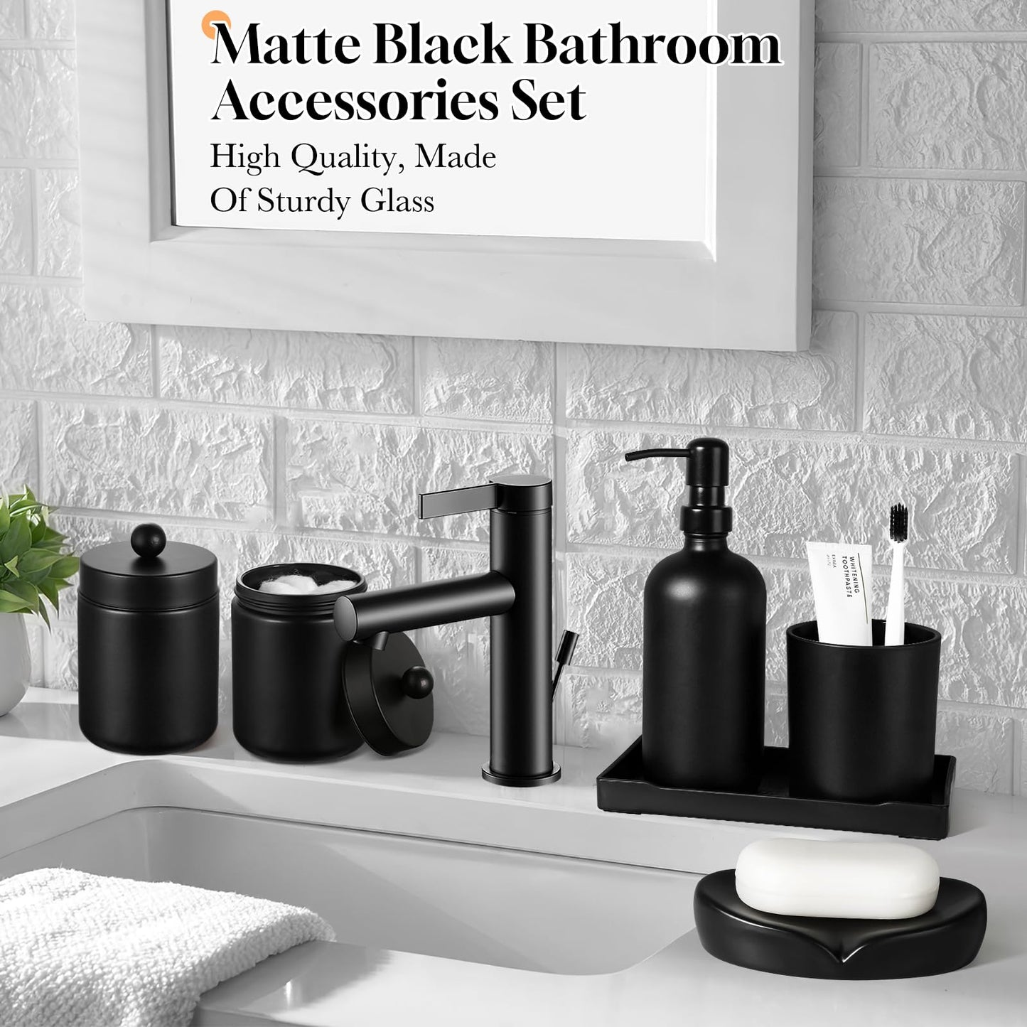 Bathroom Sets with Shower Curtain and Rugs, 22 Pcs Black Bathroom Accessories with Trash Can, Waterproof Shower Curtain, Bathroom Rugs Super Absorbent, Modern Bathroom Sets Complete Decor
