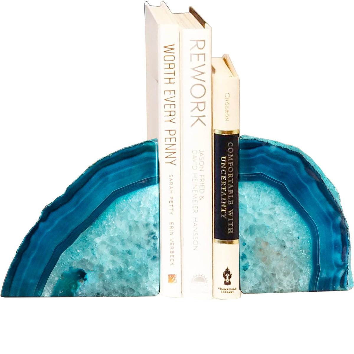 Agate Geode Bookends Heavy Duty Teal Crystal Stone Book Holders Decorative