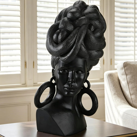 African American Woman Bust Statue – 23.5" Large Decorative Sculpture for Home Decor | Handcrafted Resin Afrocentric Art Piece for Living Room Office Shelf, Unique Black Female Bust Present