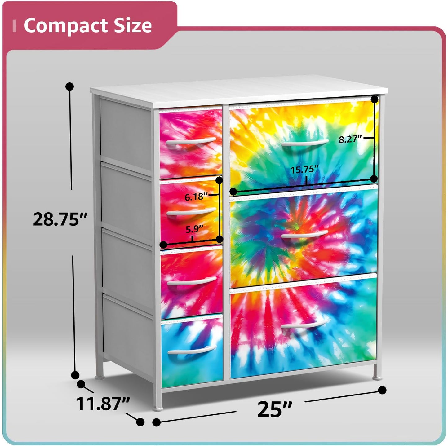 Sorbus Dresser with 7 Drawers - Furniture Storage Chest for Kid’s, Teens, Bedroom, Nursery, Playroom, Clothes, Toys - Steel Frame, Wood Top, Tie-dye Fabric Bins (7-Drawer, Tie-dye)