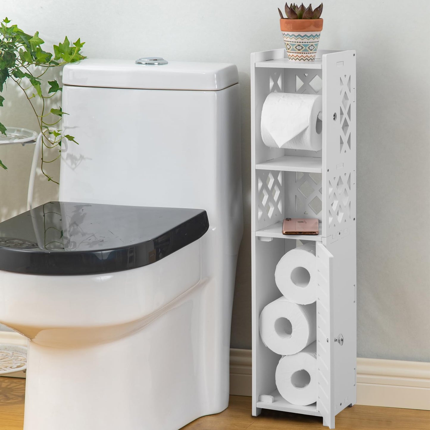H HUIYKALY Toilet Paper Storage: Toilet Paper Holder Stand with Roller for Small Space,White