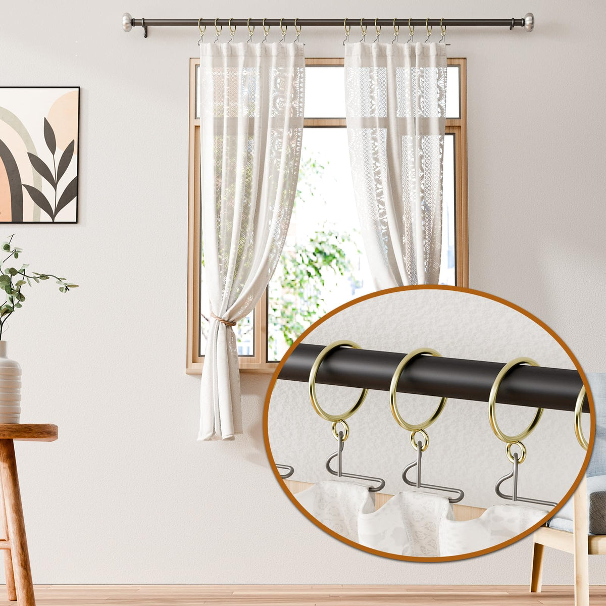 GASRONS 50 Pack Gold Metal Curtain Rings with Eyelets, 1.5 inch Inner Diameter Drapery Rings Apply for Curtain Rods(Fits Up to 1 1/4-Inch Rod)