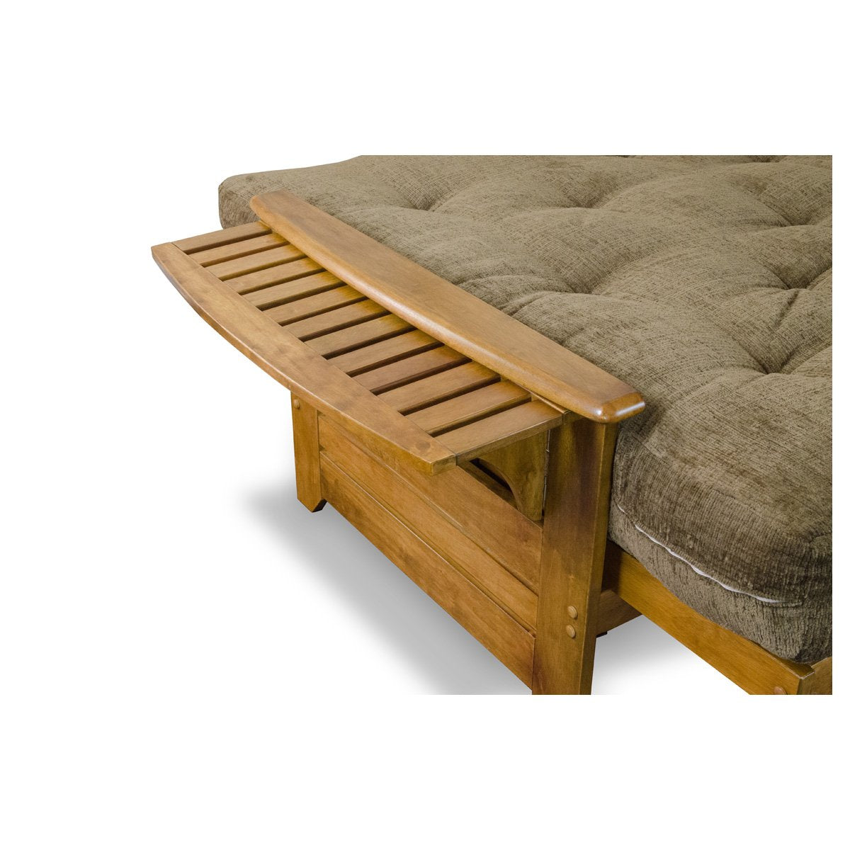 Nirvana Futons Brentwood Tray Arm Futon Frame, Drawers, and Hunter Green Mattress Set - Full, Rich Heritage Finish
