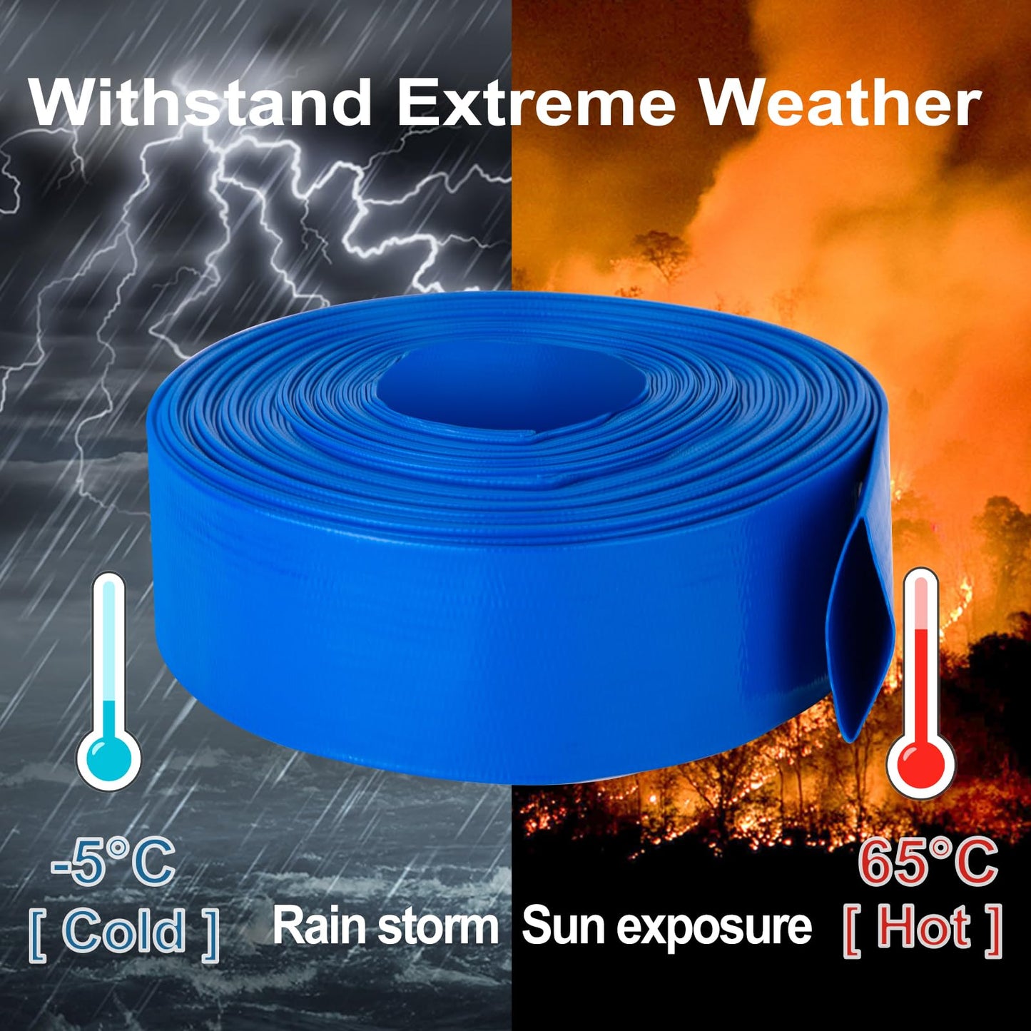 OCGIG 2" x 100 FT Pool Backwash Hose, Heavy-Duty Lay Flat Discharge PVC Hose, Weatherproof Burst Resistant for Water Pool Drain, Swimming Pool Filter Pump, Water Transfer, with 2 Clamps