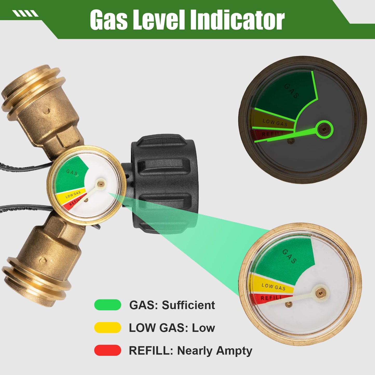 Propane Tank Splitter with Gauge, Propane Splitter 2 Way, Propane Y Splitter Adapter with Shut Off Valve, Propane Hose Splitter Manifold for Camping Stoves, Heater, BBQ Grills, Gas Burners and More