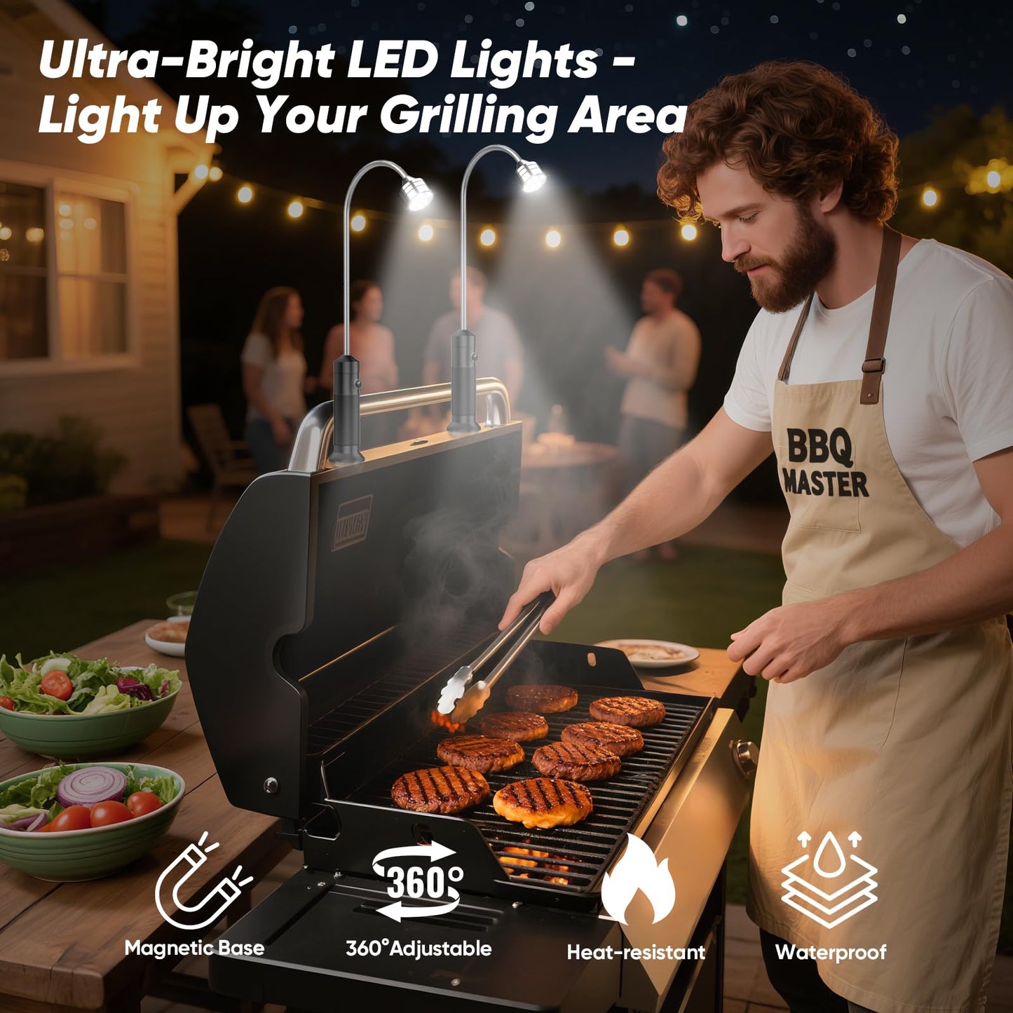 SIMLIX Grill Light Gifts for Men: 2 Pack LED Barbecue Lights for Outdoor Grill Unique Grilling Gifts for Husband Dad Mens Gifts for Father Day - Smoker Grilling Accessories for Night BBQ