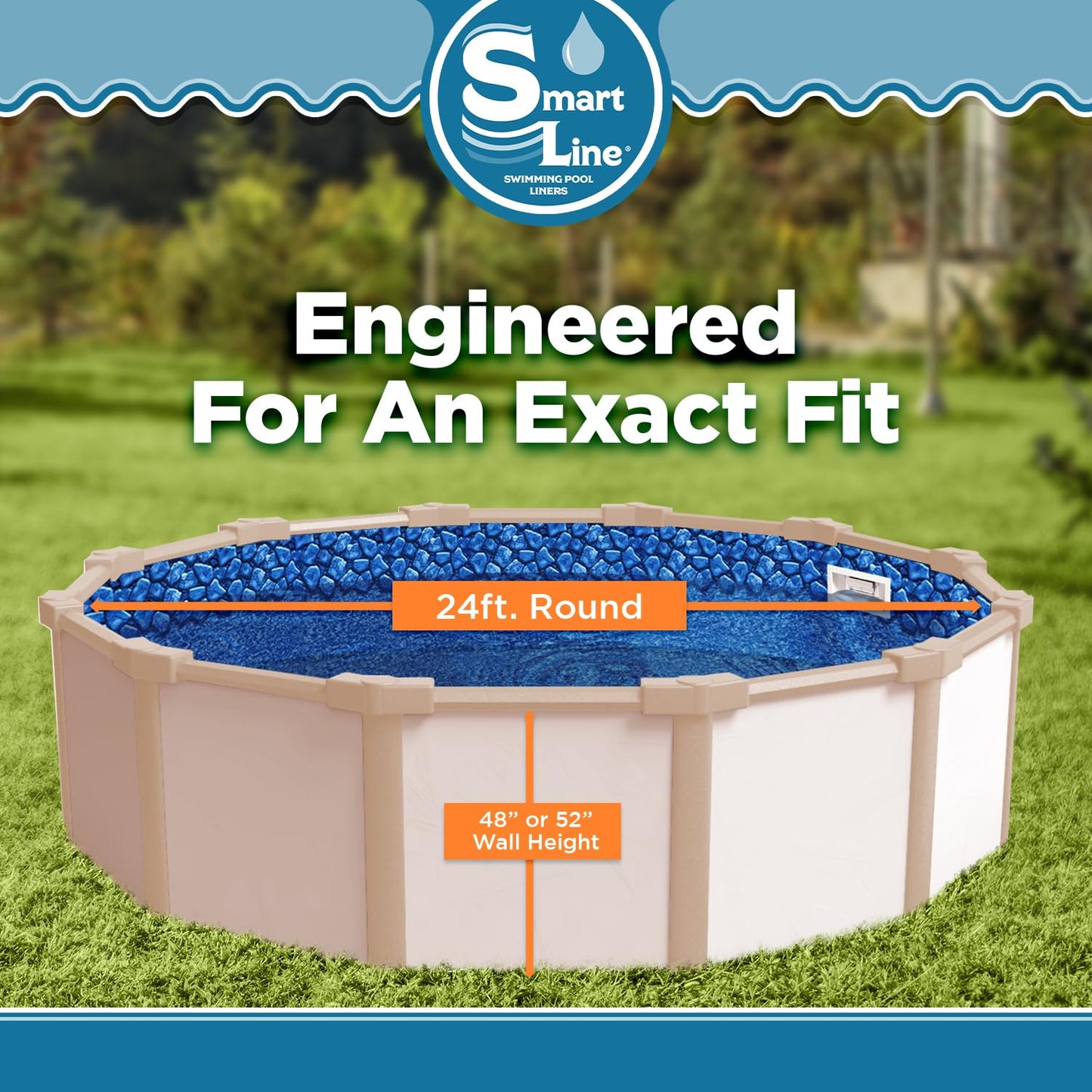 Smartline 24 ft Round Swimming Pool Liner | Boulder Swirl | Overlap Style | 48-52 Inch Wall Height | 20 Gauge Heavy Duty Virgin Vinyl | Designed for Steel Sided Above Ground Pools