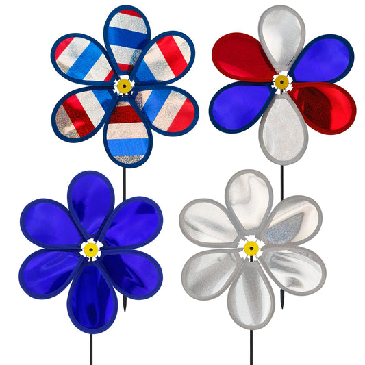 MuuXii Wind Spinners Craft, Whirligigs Wind Spinners, 4PCS Patriotic Commemorative Day Decorations, 4th of July Memorial Windmill, National Flag Color, 10.2inch DIY Pinwheel Garden Lawn Courtyard