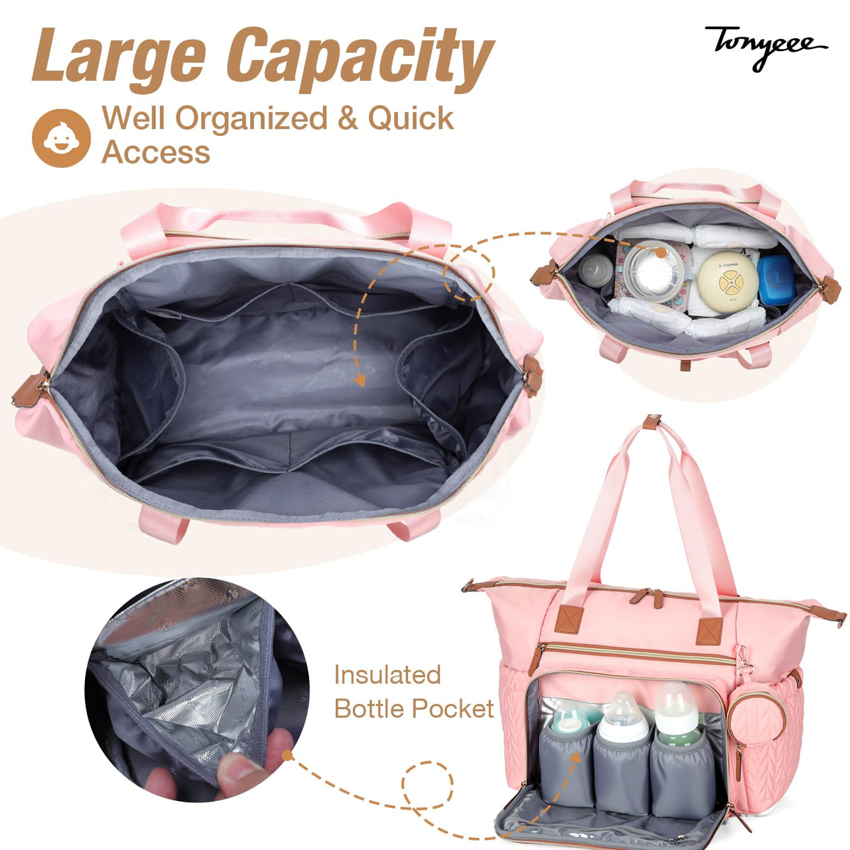 Tonyeee Diaper Bag Tote, Large Baby Hospital Bag for Labor Delivery Mom