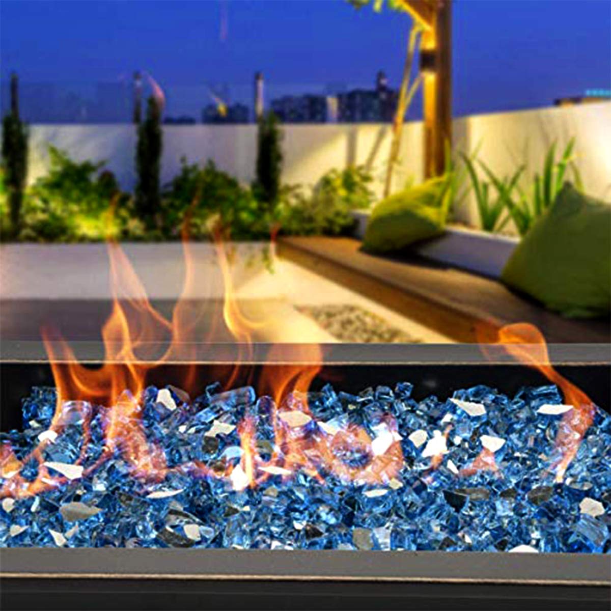 Mr. Fireglass 10lb High Luster Fire Glass, 1/4 Inch Reflective Pacific Blue