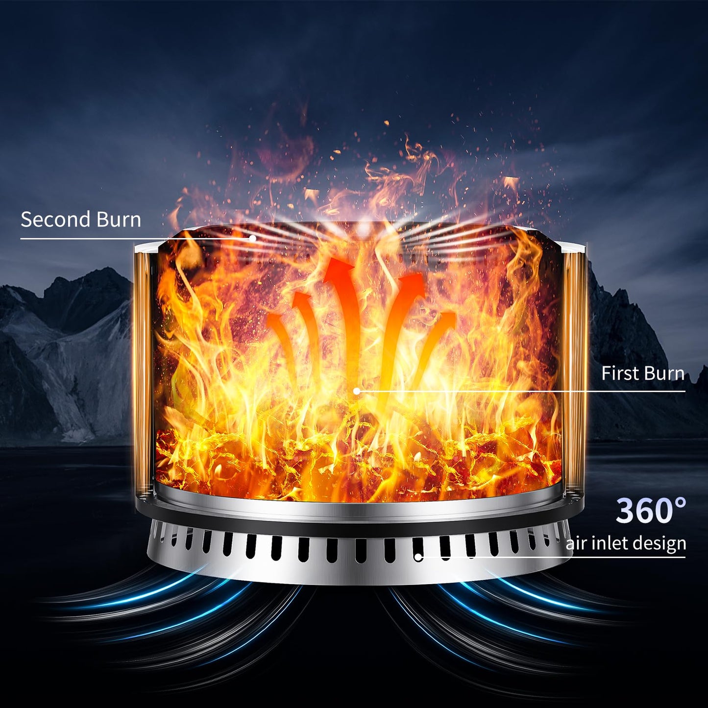 Grovellis 27 inch Smokeless Fire Pit with Waterproof Cover & Fire Poker