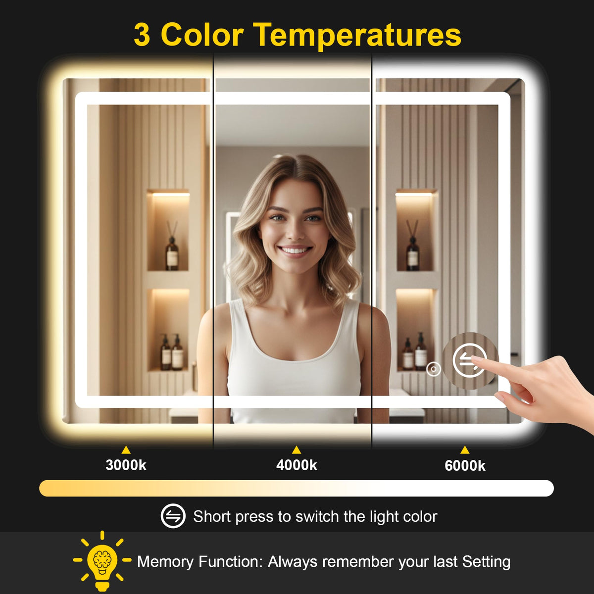 LED Bathroom Mirror with Lights, 30"x40" Lighted Vanity Mirror for Wall